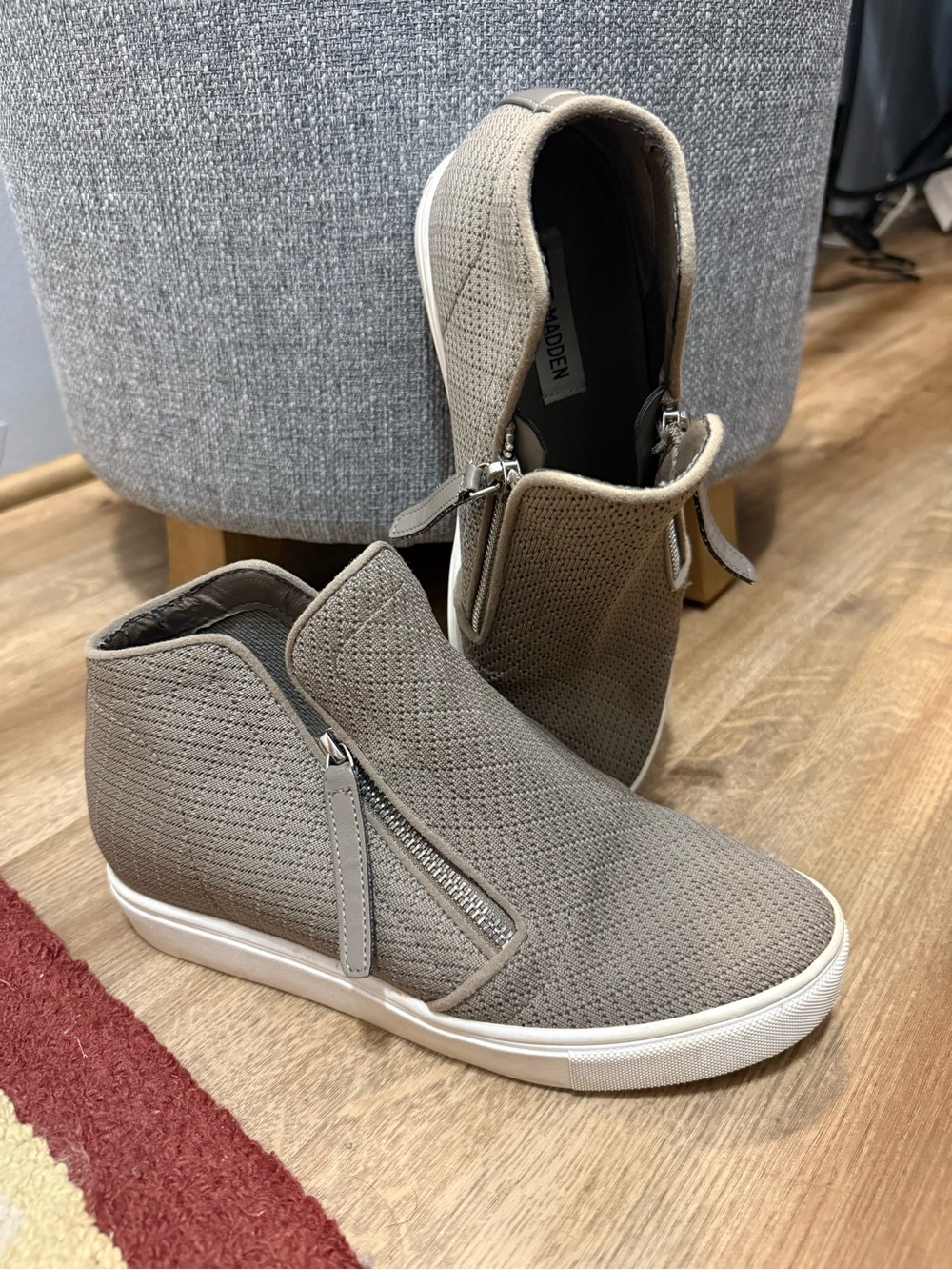 Steve Madden Taupe Slip-On Wedge Sneakers with Zipper Detail
